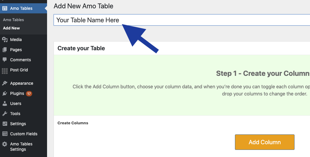 How create new Amo Table